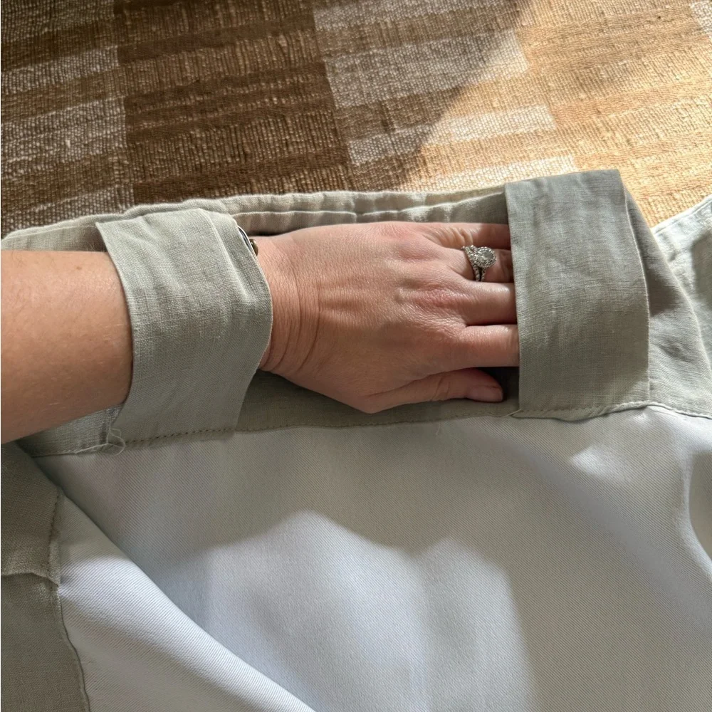West Elm European Flax Linen Blackout Curtain Celadon Melange pair 48” x 84”